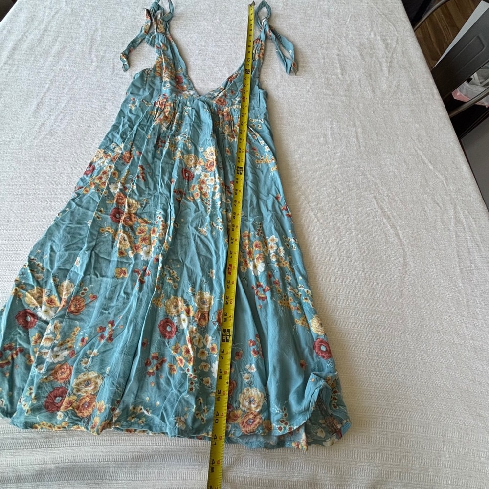 ONeill Teal Floral Tie Strap V-Neck Empire Waist Mini Dress Small Sundress Boho - Picture 8 of 8